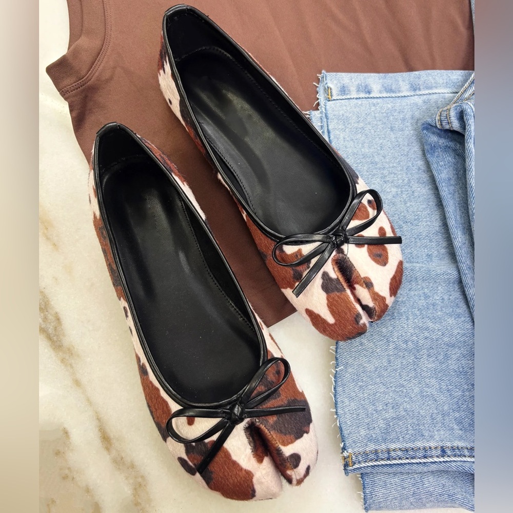 Cow Print Split Toe Ballet Shoe